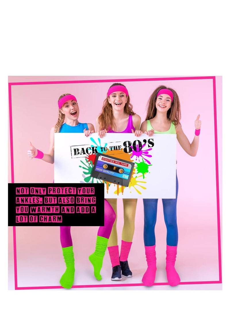 Loquat 80s Neon Costumes Accessories Set, Slouch Socks Sweatband Headband Wristband, for Women Girl Cosplay Party - Image 4