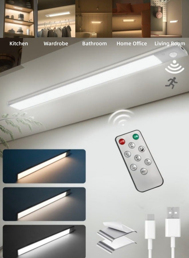 BESTPEAK 40cm LED cabinet sensor light   cabinet lighting   LED wardrobe light strip   easy to install   adjustable LED light with 3 color temperatures   human body sensor light   rechargeable lighting with remote control   LED light strip suitable for kitchens   bedrooms   hallways   wine cabinets - Image 1