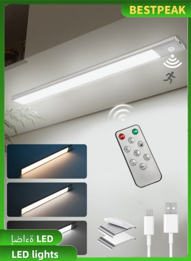 BESTPEAK 40cm LED cabinet sensor light   cabinet lighting   LED wardrobe light strip   easy to install   adjustable LED light with 3 color temperatures   human body sensor light   rechargeable lighting with remote control   LED light strip suitable for kitchens   bedrooms   hallways   wine cabinets - Image 1