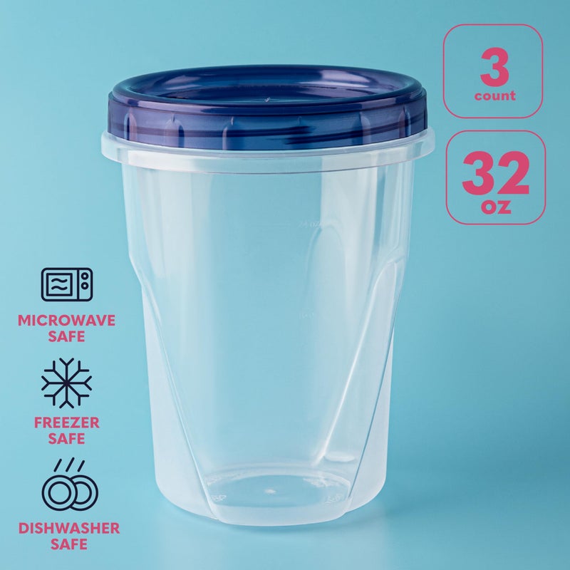 XpressPak Plastic Food Deli Containers With Twist Top Lids - (32 Oz) - [3 Pack] - Soup & Food Storage Containers Takeout To Go - Airtight Plastic Containers - Microwave, Freezer & Dishwasher Safe BPA-Free - Image 2