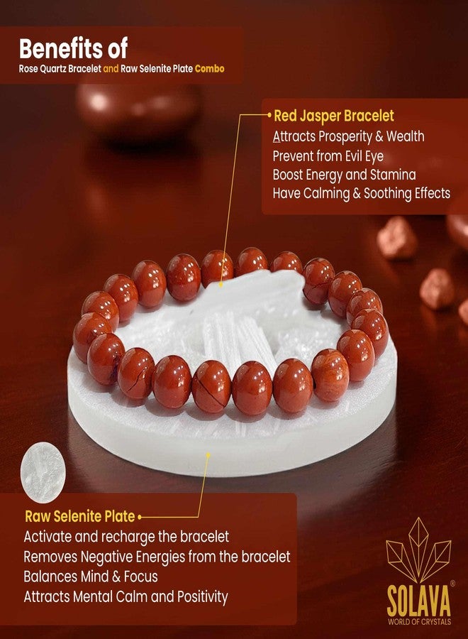 SOLAVA Red Jasper Bracelet Original Certified with Selenite Plate | Natural Red Jasper Crystal Stone Bracelet for Men & Women | 8mm Beads for Strength, Protection & Energy Cleansing - Image 4