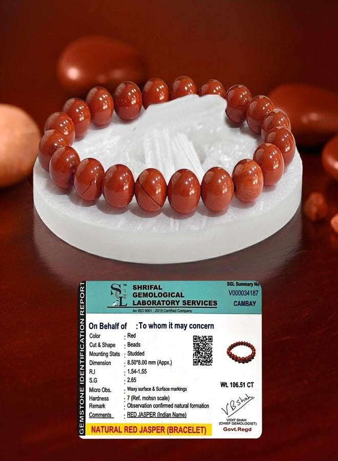 SOLAVA Red Jasper Bracelet Original Certified with Selenite Plate | Natural Red Jasper Crystal Stone Bracelet for Men & Women | 8mm Beads for Strength, Protection & Energy Cleansing - Image 2