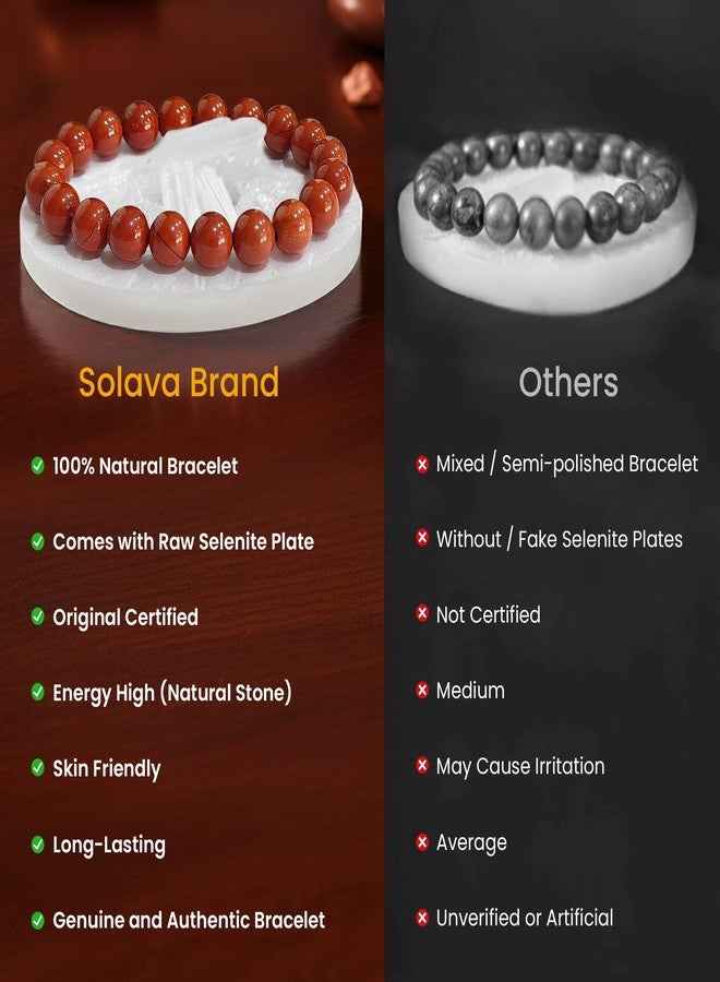 SOLAVA Red Jasper Bracelet Original Certified with Selenite Plate | Natural Red Jasper Crystal Stone Bracelet for Men & Women | 8mm Beads for Strength, Protection & Energy Cleansing - Image 5