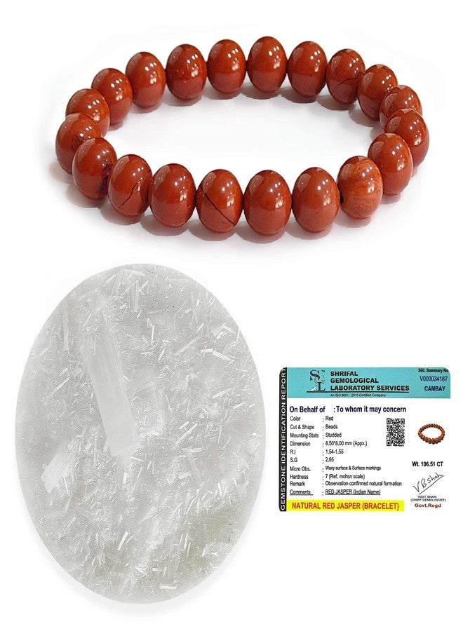 SOLAVA Red Jasper Bracelet Original Certified with Selenite Plate | Natural Red Jasper Crystal Stone Bracelet for Men & Women | 8mm Beads for Strength, Protection & Energy Cleansing - Image 1