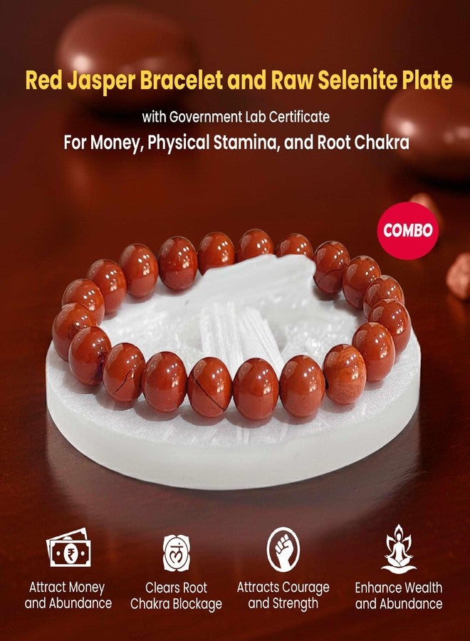 SOLAVA Red Jasper Bracelet Original Certified with Selenite Plate | Natural Red Jasper Crystal Stone Bracelet for Men & Women | 8mm Beads for Strength, Protection & Energy Cleansing - Image 3