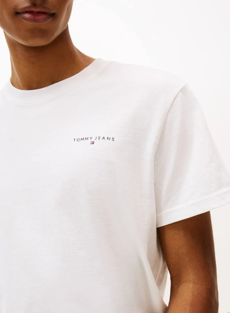 TOMMY JEANS Ecru Linear Logo Slim Crew Neck T-Shirt for Men | Best Price UAE
