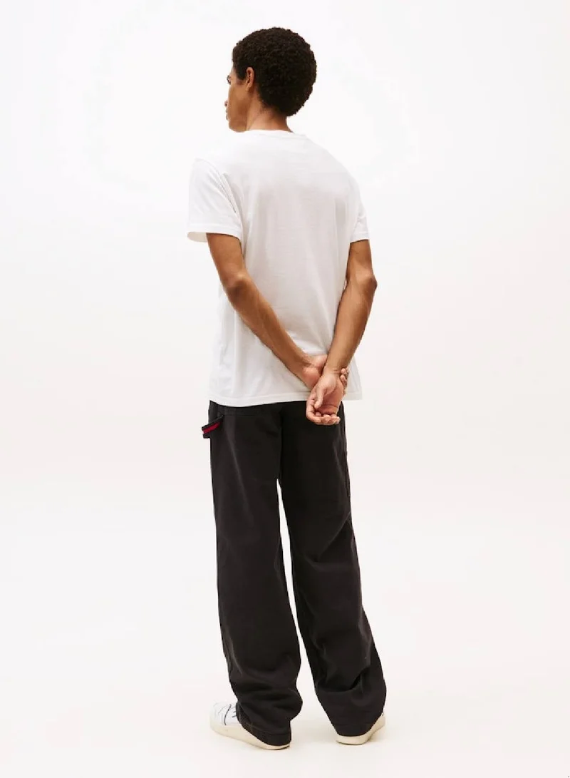 TOMMY JEANS Ecru Linear Logo Slim Crew Neck T-Shirt for Men | Best Price UAE