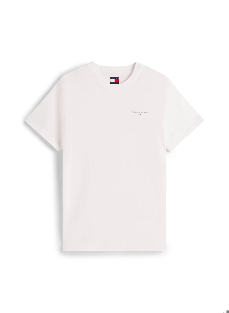 TOMMY JEANS Ecru Linear Logo Slim Crew Neck T-Shirt for Men | Best Price UAE