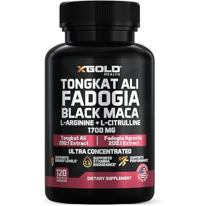 X Gold Health 5-1 Tongkat Ali | Fadogia Agrestis | Maca | L-Arginine | L-Citrulline | Energy, Vitality & Stamina Booster for Men & Women | Non-GMO Made in USA 120 Capsules - Image 1