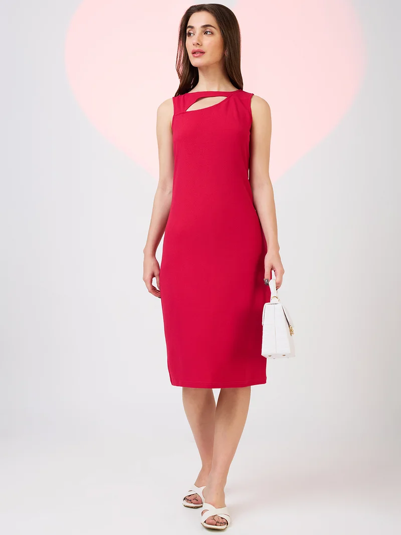 globus Globus Women Cut Out Detail Boat Neck Solid Back Slit Midi Sheath Party Dress