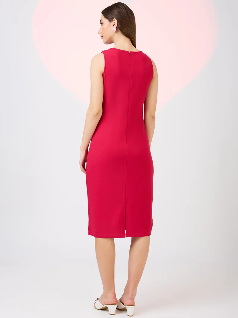 globus Women Cut Out Detail Boat Neck Solid Back Slit Midi Sheath Party Dress