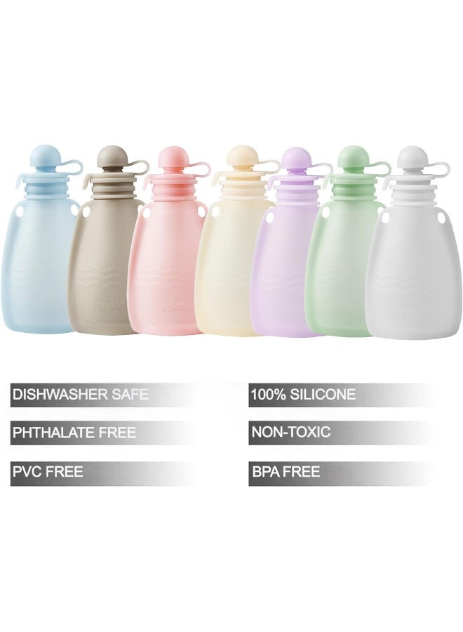 PandaEar Reusable Silicone Baby Food Pouches, 7 Pack Squeeze Pouches for Toddler Kids, BPA-Free Silicone Refillable Baby Food Storage, 5.5 oz/160 ml - Image 2