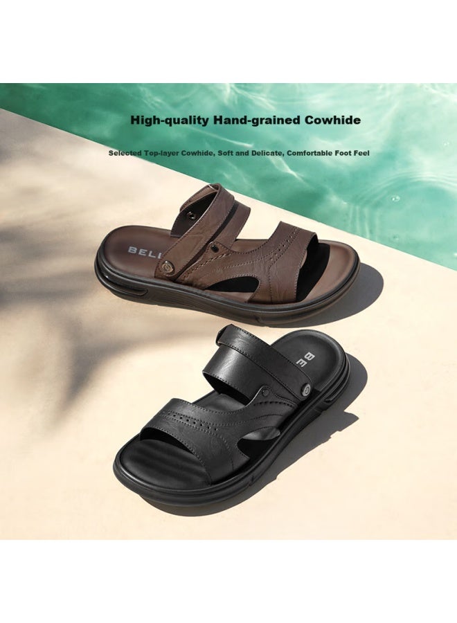 Belle Men's Outdoor Dual-use Sandals, Seasonal Mall Same Style Cowhide Casual Beach Sandals 8gf01bl4 Brown Size 44 - Image 3