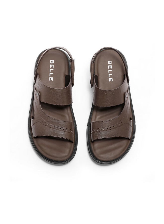 Belle Men's Outdoor Dual-use Sandals, Seasonal Mall Same Style Cowhide Casual Beach Sandals 8gf01bl4 Brown Size 44 - Image 5
