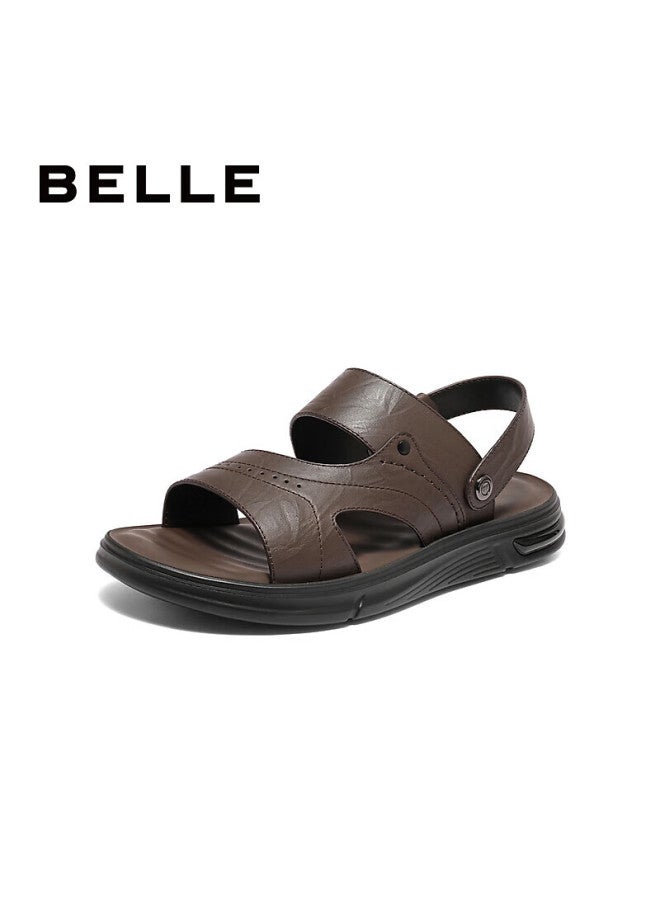 Belle Men's Outdoor Dual-use Sandals, Seasonal Mall Same Style Cowhide Casual Beach Sandals 8gf01bl4 Brown Size 44 - Image 1