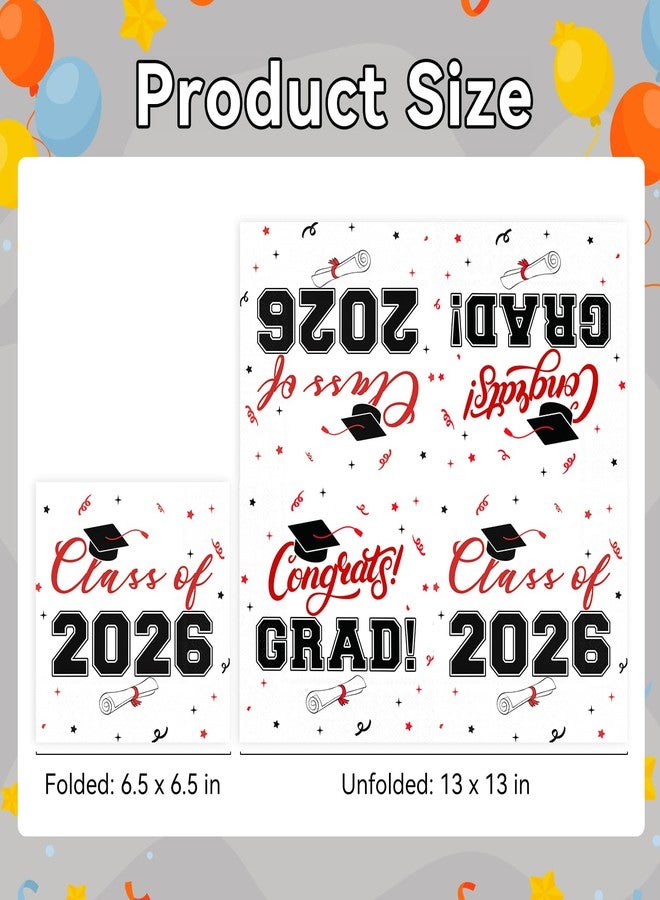 BAIVV Class of 2026 Graduation Napkins, 3-Ply Disposable Congrats Grad Paper Napkins for Dinner and Cocktail Party Decorations, School and College, 6.5-Inch Square (100, Black Red) - Image 2