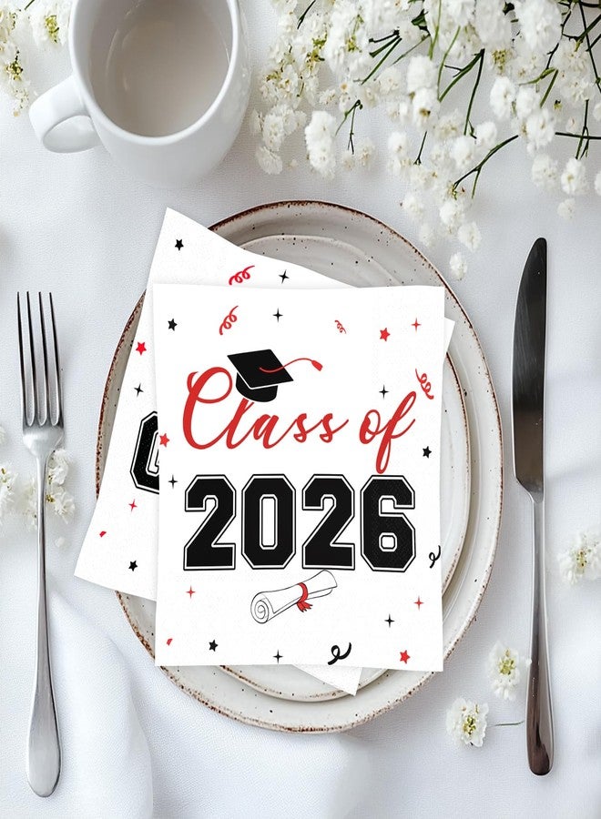 BAIVV Class of 2026 Graduation Napkins, 3-Ply Disposable Congrats Grad Paper Napkins for Dinner and Cocktail Party Decorations, School and College, 6.5-Inch Square (100, Black Red) - Image 4