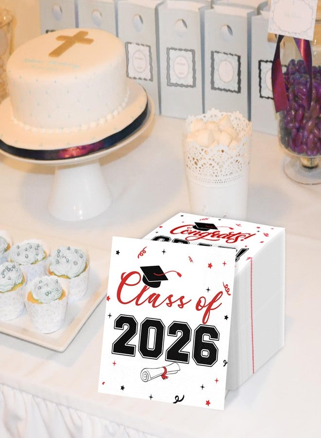 BAIVV Class of 2026 Graduation Napkins, 3-Ply Disposable Congrats Grad Paper Napkins for Dinner and Cocktail Party Decorations, School and College, 6.5-Inch Square (100, Black Red) - Image 5