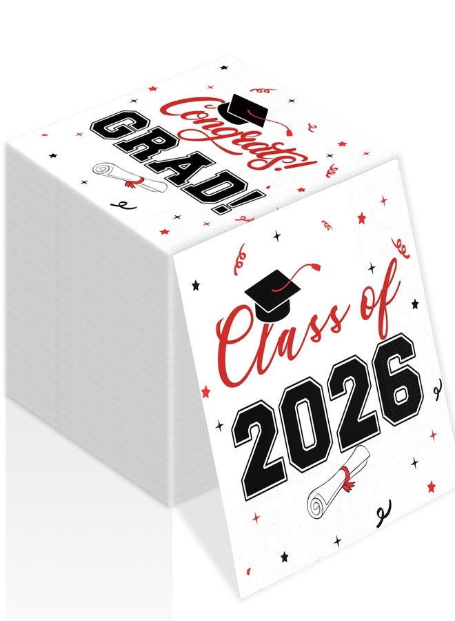 BAIVV Class of 2026 Graduation Napkins, 3-Ply Disposable Congrats Grad Paper Napkins for Dinner and Cocktail Party Decorations, School and College, 6.5-Inch Square (100, Black Red) - Image 1