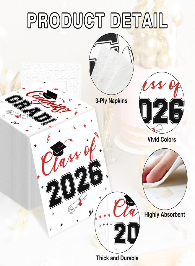 BAIVV Class of 2026 Graduation Napkins, 3-Ply Disposable Congrats Grad Paper Napkins for Dinner and Cocktail Party Decorations, School and College, 6.5-Inch Square (100, Black Red) - Image 3