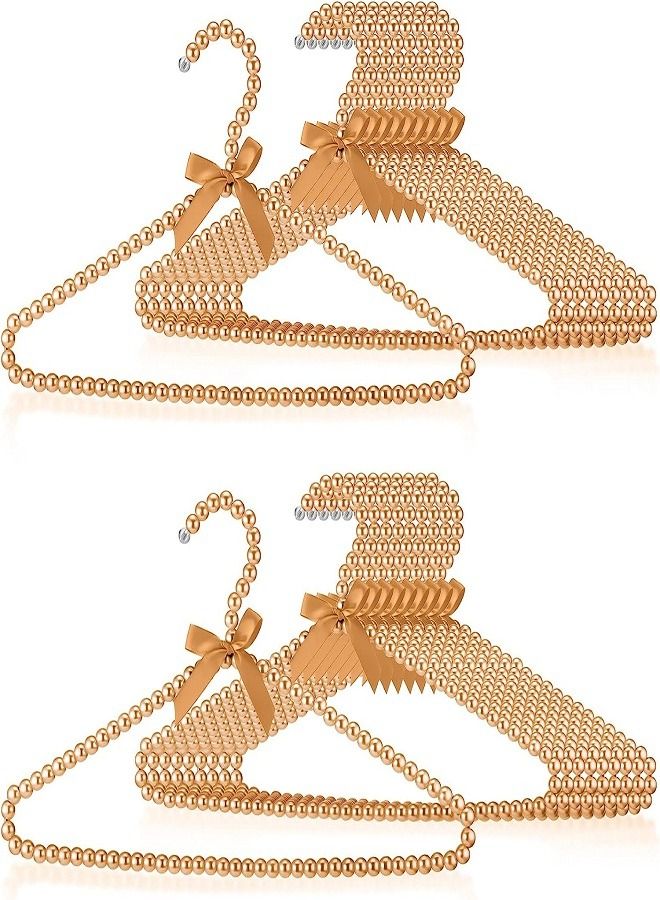 20pcs Pearl Beaded Clothes Hangers Bowknot Metal Elegant Hangers Standard Clothes Hangers for Women Bride Wedding Dress Coats Shirts(Light Gold)  - Image 1