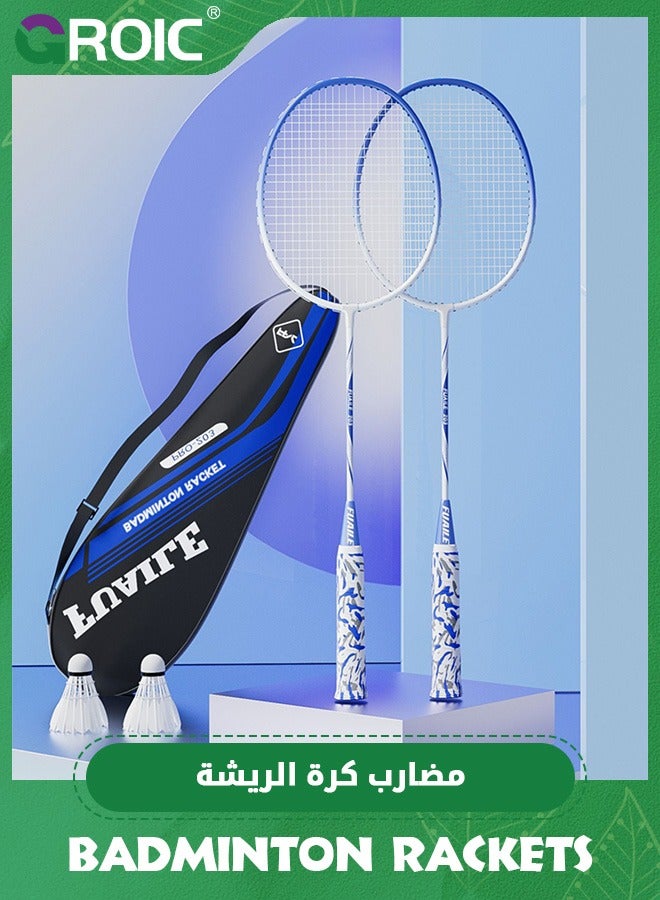 GROIC Badminton Rackets Set of 2,Badminton Set for Outdoor Backyards Gym,Lightweight Badminton Rackets with 3 Nylon Shuttlecocks,2 Racket Head Protector Sticker and 2 non-slip Grip Tapes,Outdoor Sports Set  - Image 2