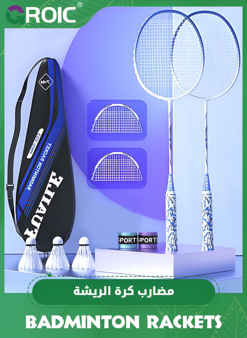 GROIC Badminton Rackets Set of 2,Badminton Set for Outdoor Backyards Gym,Lightweight Badminton Rackets with 3 Nylon Shuttlecocks,2 Racket Head Protector Sticker and 2 non-slip Grip Tapes,Outdoor Sports Set  - Image 1