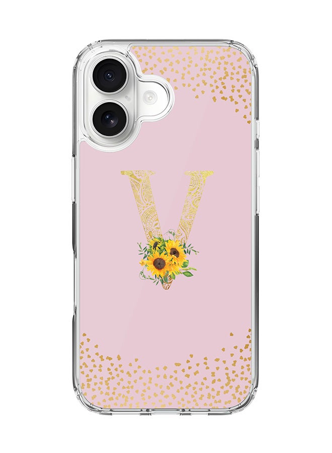 Stylizedd Classic Clear MagSafe Case for iPhone 17 , Hybrid Soft Case Flexible Edges Anti Drop TPU PC Gel Thin Transparent Cover [ Designed for iPhone 17 ] - Custom Monogram Initial Letter Floral Pattern Alphabet - V  (Pink )
