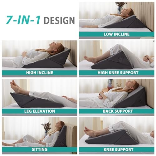 Bedluxe Wedge Pillow for Sleeping, Adjustable 9&12 Inch Foldable Bed Wedge Pillow Set, Orthopedic Memory Foam Triangle Pillows Wedge, 7-in-1 Elevated Pillows for Leg and Back Support, Velvet - Image 2