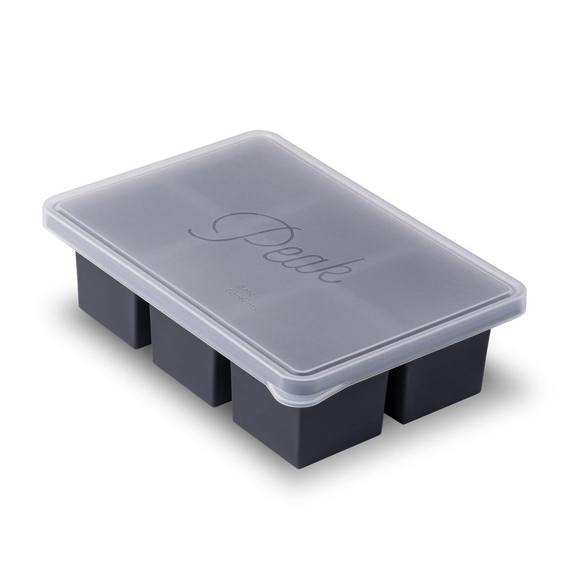 WP Cup Cubes Silicone Freezer Tray with Lid Charcoal Makes 6 Perfect 1Cup Portions Freeze Store Soup Broth Sauce Leftovers Dishwasher Safe