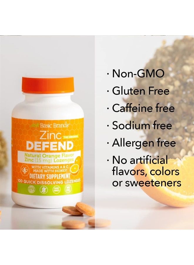 Basic Organics Basic Brands Zinc Lozenges, 100 Count, Orange