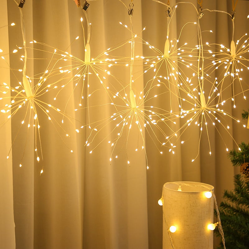 LED remote control fireworks lamp camping canopy  atmosphere lamp all over the sky star dandelion hanging decorative copper wire lamp string - Image 3