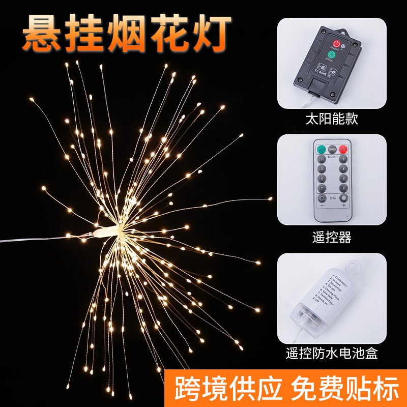LED remote control fireworks lamp camping canopy  atmosphere lamp all over the sky star dandelion hanging decorative copper wire lamp string - Image 2