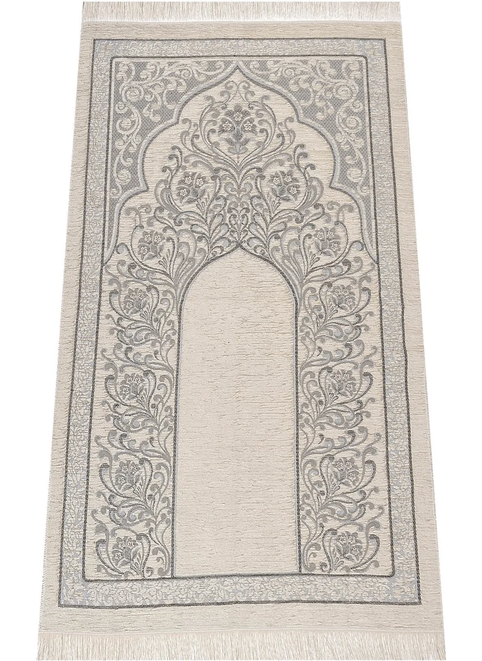 İhvan Online Ihvan Online New Mihrab Chenille Luxury Prayer Rug Gray