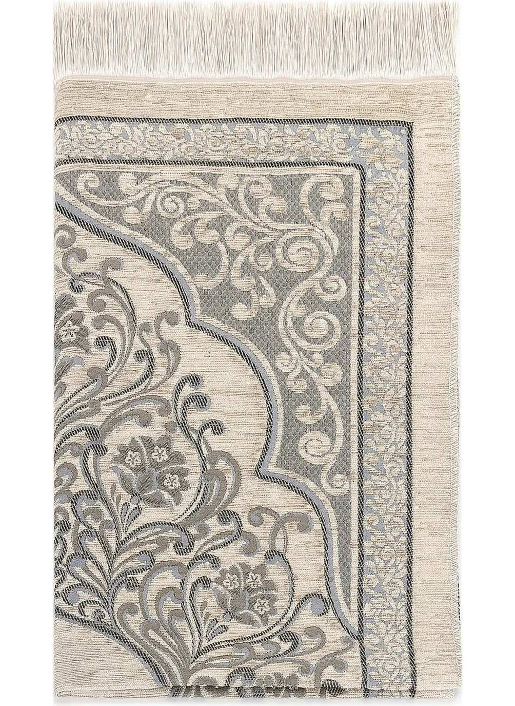 İhvan Online Ihvan Online New Mihrab Chenille Luxury Prayer Rug Gray