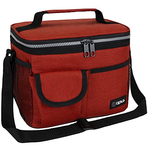 opux Insulated Lunch Bag for Men Women Leakproof Heather Red Lunch Box for Work Portable Soft Lunch Cooler Bag with Shoulder Strap Adult Lunchbox Lunch Pail for Kid Boy Girl School 14 Can8L