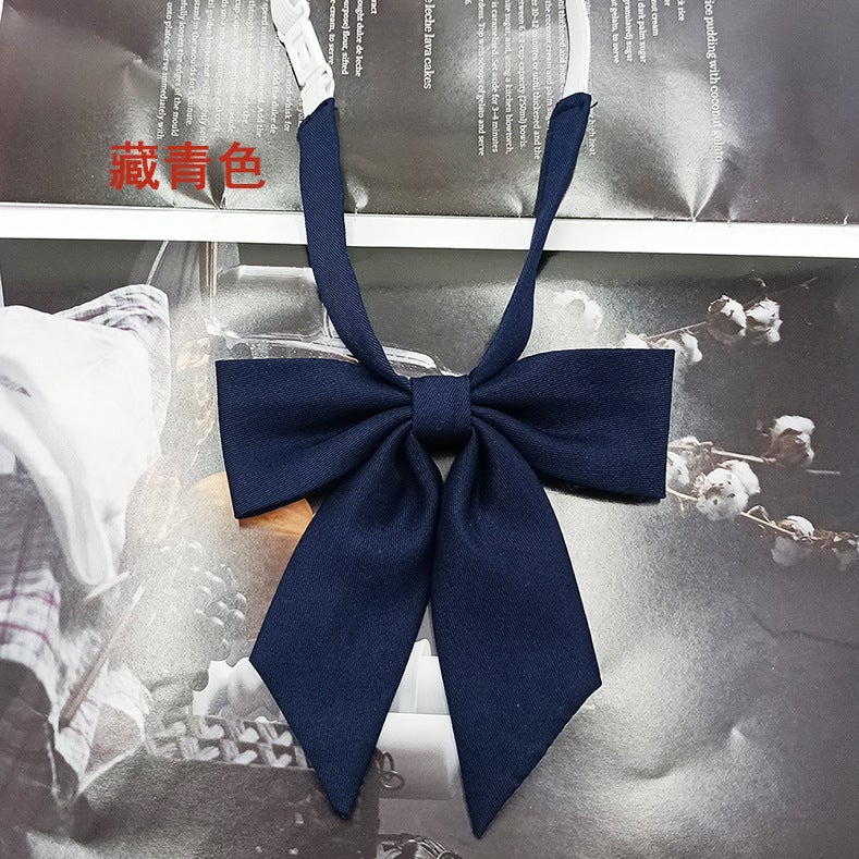 In stock wholesale girls narrow version small feather root bow tie collar flower fashion new bow solid color jk bow tie satin Navy blue
