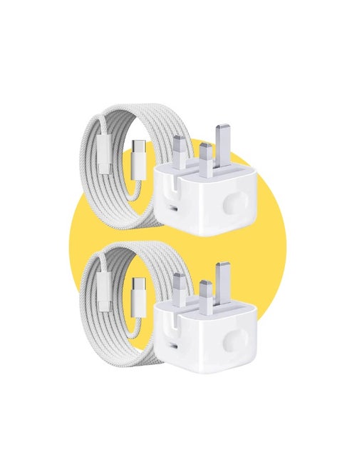 4-Product Package - 2 x 20W Fast iPhone Wall Plugs + 2 x Type-C to Type-C Cable Adapters Compatible with iPhone 15/16 Series