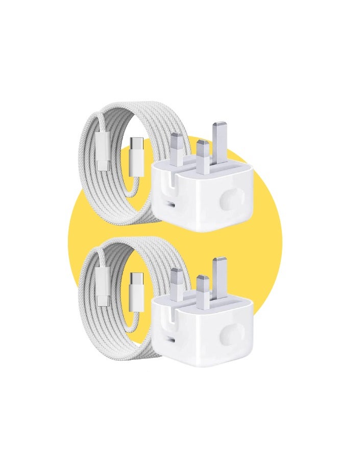 FEIDA - 4-Product Package - 2 x 20W Fast iPhone Wall Plugs + 2 x Type-C to Type-C Cable Adapters Compatible with iPhone 15/16 Series - Image 1