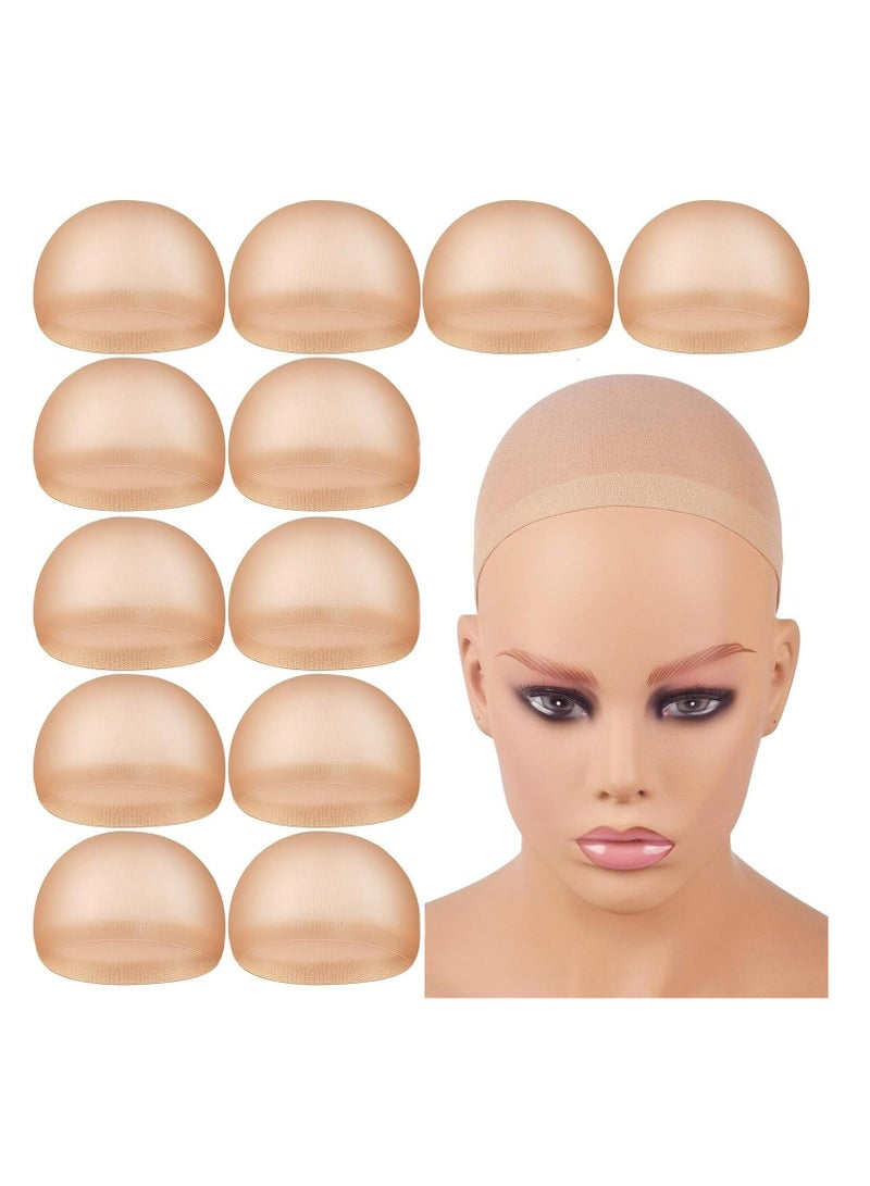 12-Pieces Light Brown Stocking Wig Caps Stretchy Nylon Wig Caps - Image 1