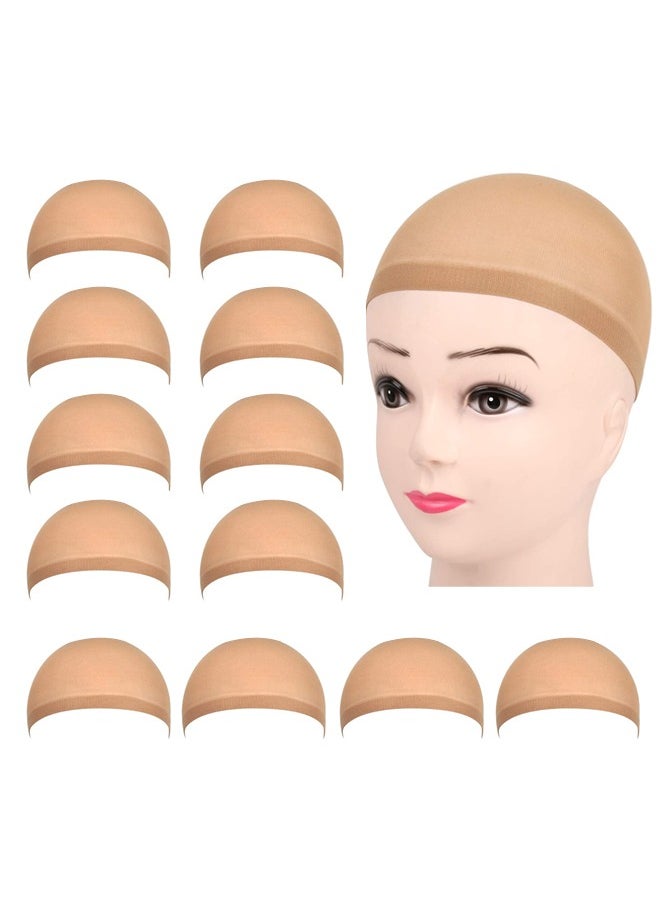 Fanski 12-Pieces Light Brown Stocking Wig Caps Stretchy Nylon Wig Caps  - Image 1