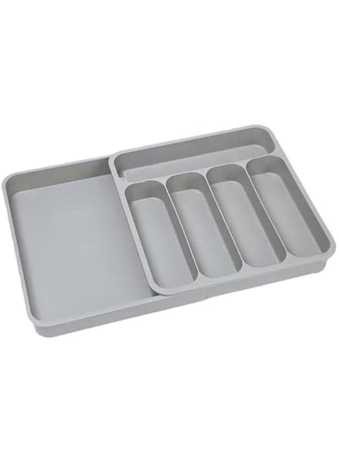 HOOKOR Silverware Drawer Organizer, Expandable Utensil Tray for Kitchen, BPA Free Flatware and Cutlery Holder, Adjustable Plastic Storage for Spoons Forks Knives(Grey) - Image 1
