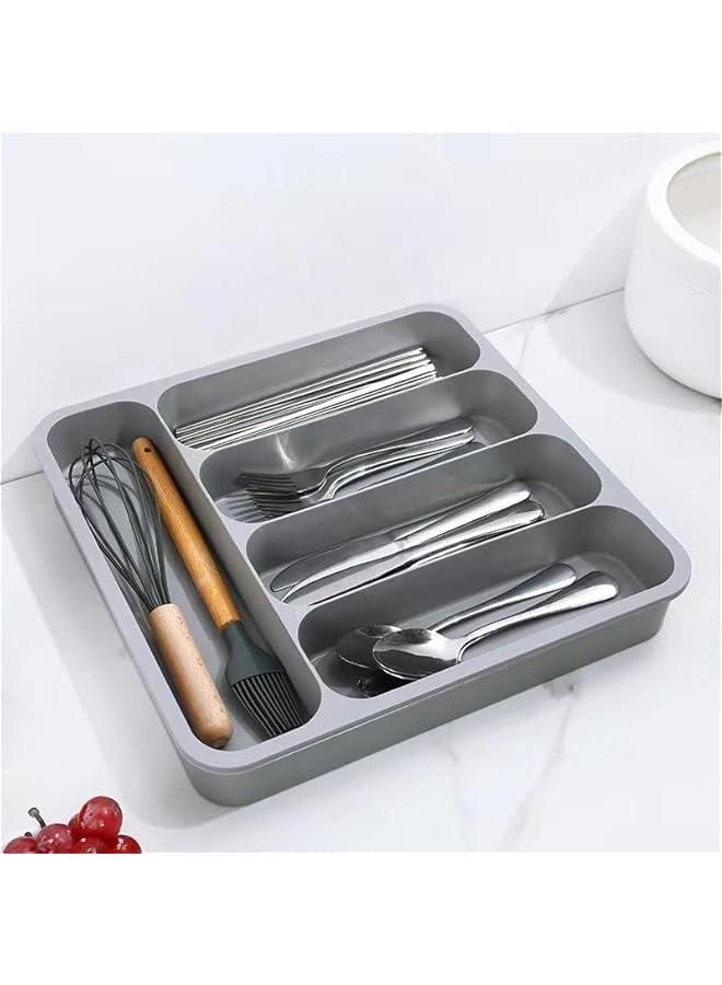 HOOKOR Silverware Drawer Organizer, Expandable Utensil Tray for Kitchen, BPA Free Flatware and Cutlery Holder, Adjustable Plastic Storage for Spoons Forks Knives(Grey) - Image 3