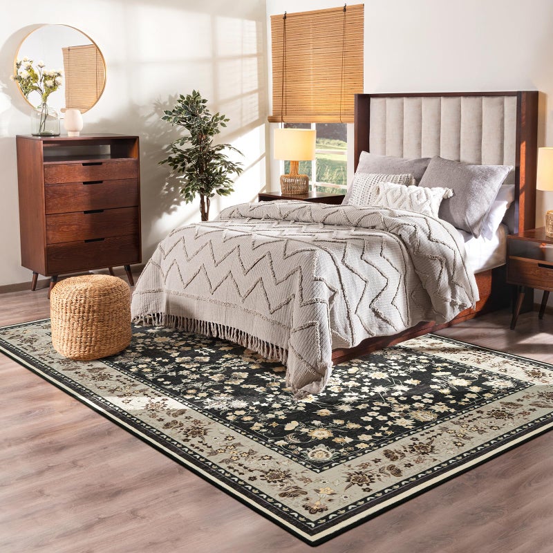 Softlife 4x6 Washable Area Rug for Living Room, Black Camel Non-Slip Rugs for Bedroom, Small Vintage Indoor Mat Under Dining Table, Oriental Modern Print Carpets for Kids Boys Girls - Image 2