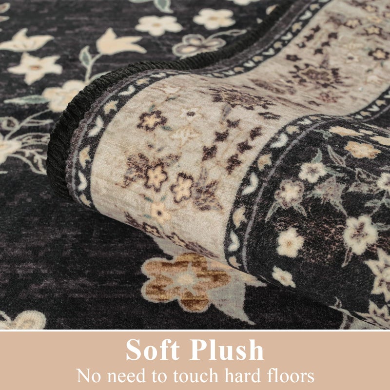 Softlife 4x6 Washable Area Rug for Living Room, Black Camel Non-Slip Rugs for Bedroom, Small Vintage Indoor Mat Under Dining Table, Oriental Modern Print Carpets for Kids Boys Girls - Image 5