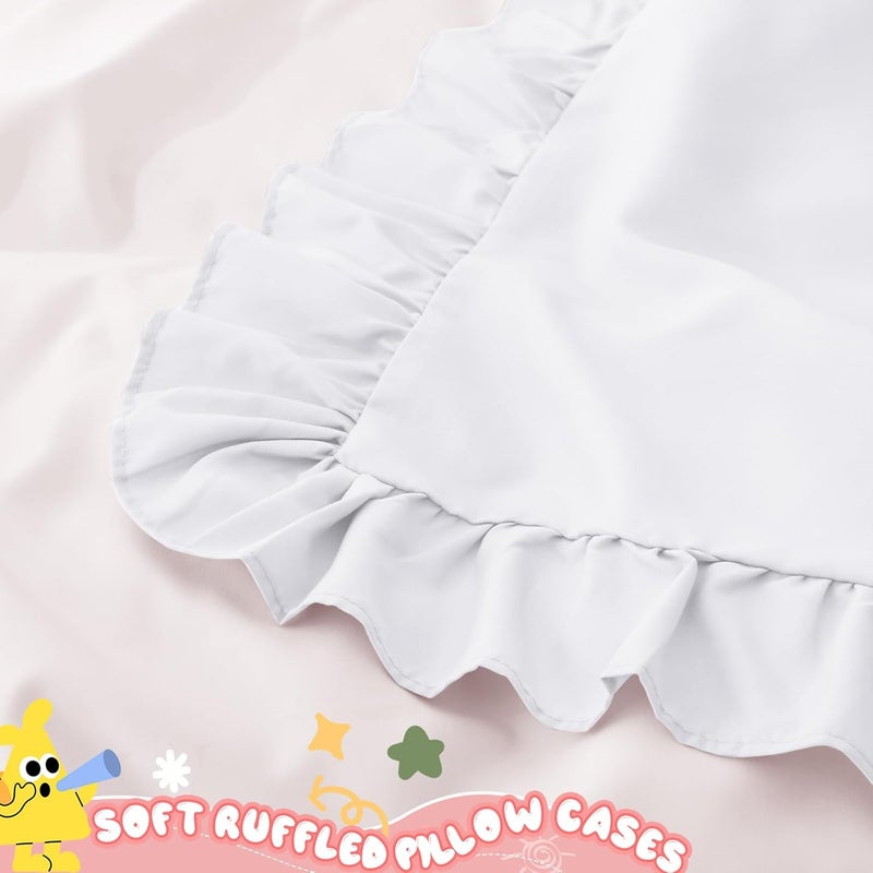 Cobedzy 13x18 Toddler Pillow Cases Set of 2 White  Pink Ruffled Pillow Shams Brushed Microfiber Nursery Pillow Cover for Boys Girls Soft Breathable Machine Washable - Image 4
