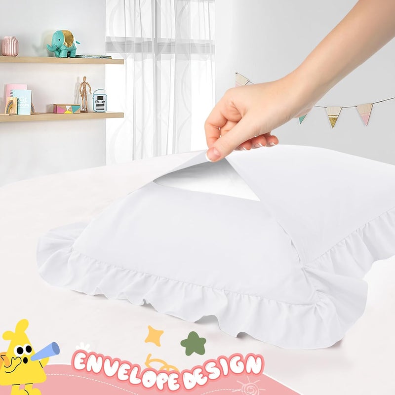 Cobedzy 13x18 Toddler Pillow Cases Set of 2 White  Pink Ruffled Pillow Shams Brushed Microfiber Nursery Pillow Cover for Boys Girls Soft Breathable Machine Washable - Image 5
