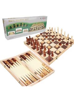 3-in-Pcs Wooden Chess Set and Checkers & Backgammon Set with Folding Carrying Case