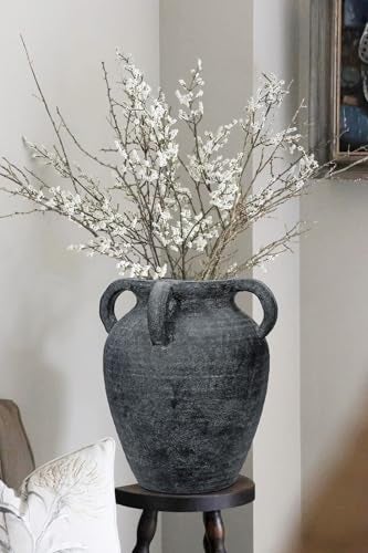 Arborus Handmade Flower Vase, 12" Tall Terracotta Vase, Vintage Black Ceramic vase, Rustic Antique Decor with 3 Handles, Wide Mouth, Matte Finish for Home Office Resto Café Décor - Image 5
