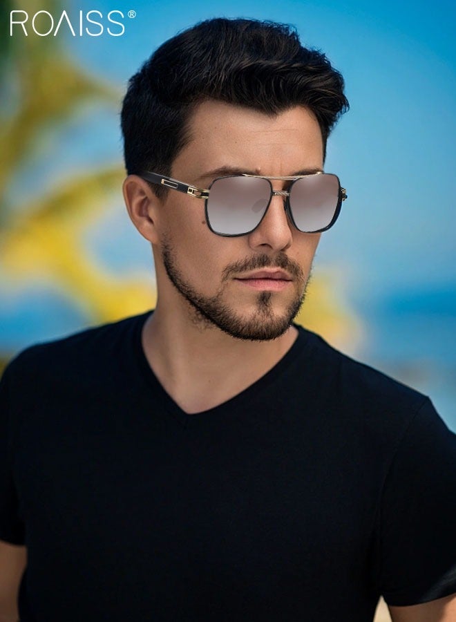 رويس نظارات شمسية مستقطبة للرجال، نظارات شمسية بحماية من الأشعة فوق البنفسجية 400 بإطار معدني، نظارات شمسية عصرية مضادة للتوهج للرجال أثناء القيادة والصيد والسفر، أسود ذهبي، 57 مم - Image 2